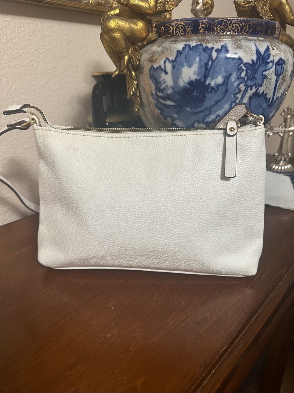 Nanette Lepore Cream White Pebbled Leather crossbody Bag